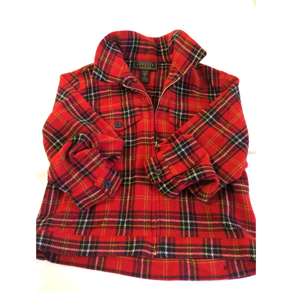 Vtg 90s Compagnie Internationale Express Women Jacket S Red Plaid Tartan Wool